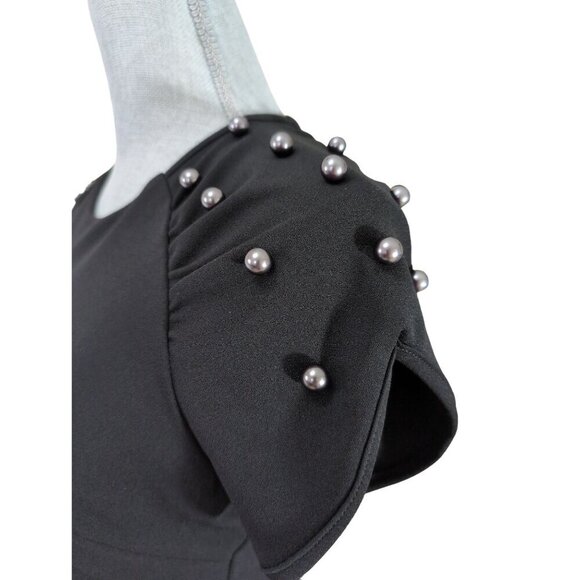 Betsey Johnson Sheath Dress Womens 2 Black Beaded Short Sleeve Cocktail Party - Picture 5 of 11